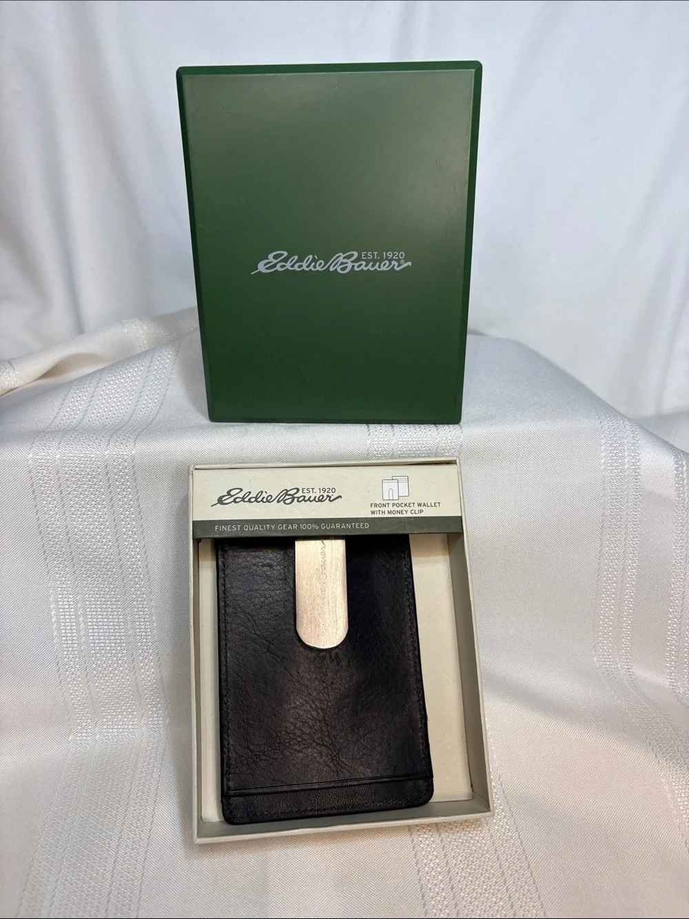 Eddie Bauer Black Leather Front-Pocket Wallet with Silver Money Clip